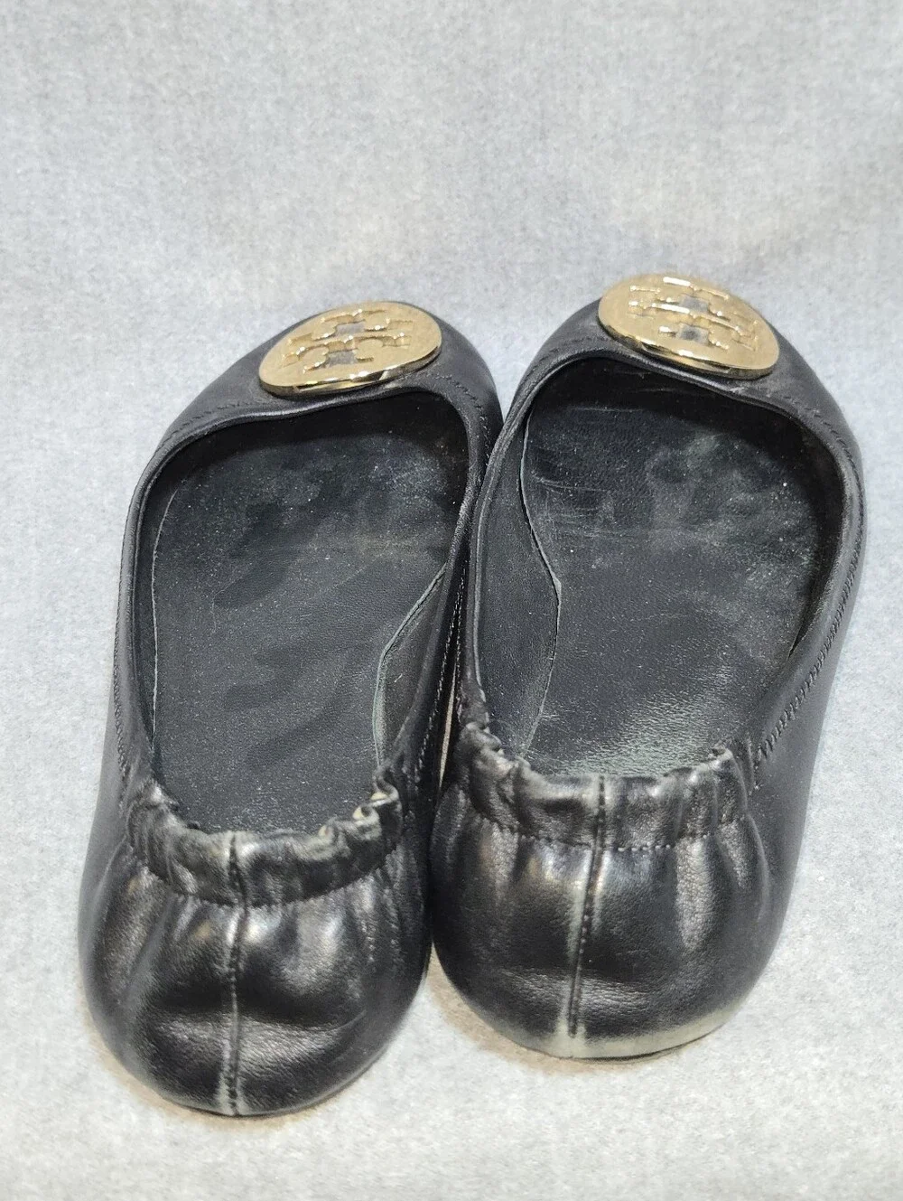 ​Tory Burch Reva Ballet Flats Black Leather With Gold Medallion Logo
